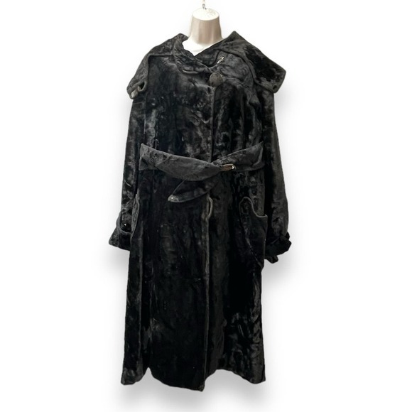 Vintage Jackets & Blazers - Rare 1920’s Flapper Jacket Black Velvet Plush Faux Fur Coat No Leather Art Deco